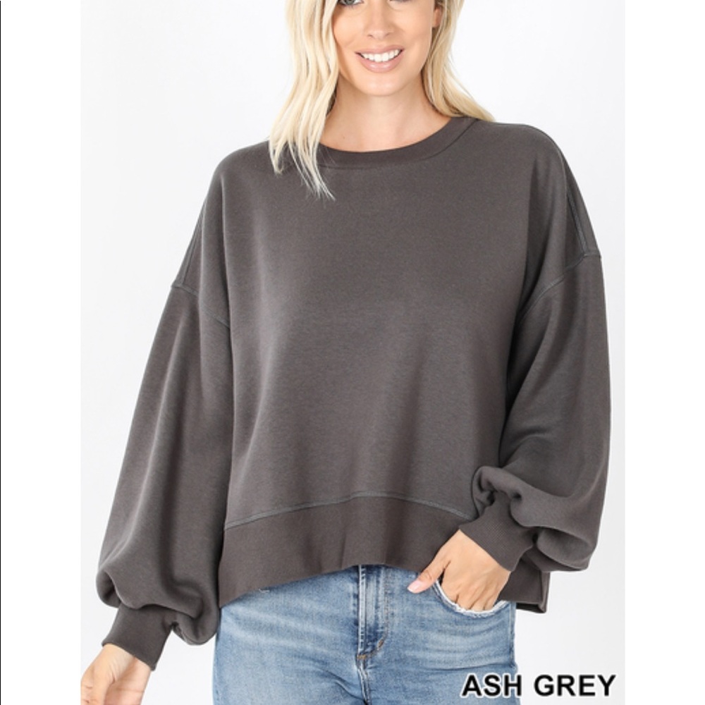 Ash dark grey round neck ballon sleeve long sleeve sweater S M L XL